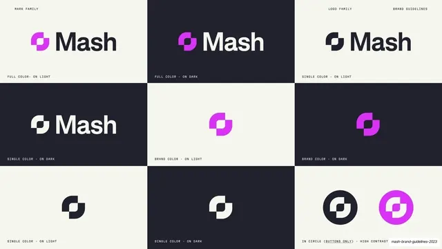 Mash mark family color and lockup grid, swiss, minimal, high-contrast