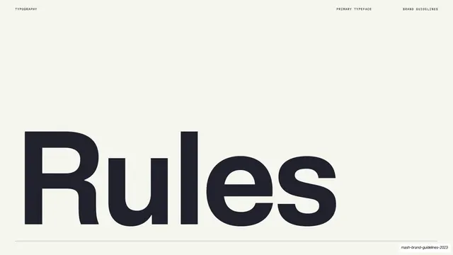 Mash Rules primary typeface title page, light-mode, swiss, light