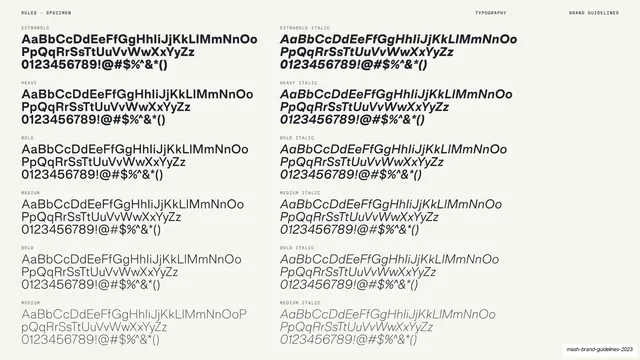 Mash Rules weights and italics specimen, light-mode, swiss, light
