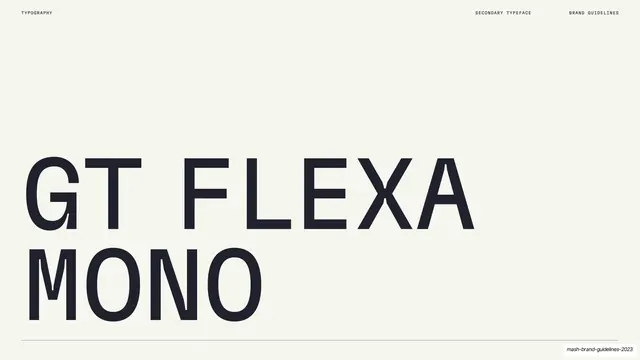 Mash GT Flexa Mono secondary typeface title, light-mode, swiss, light