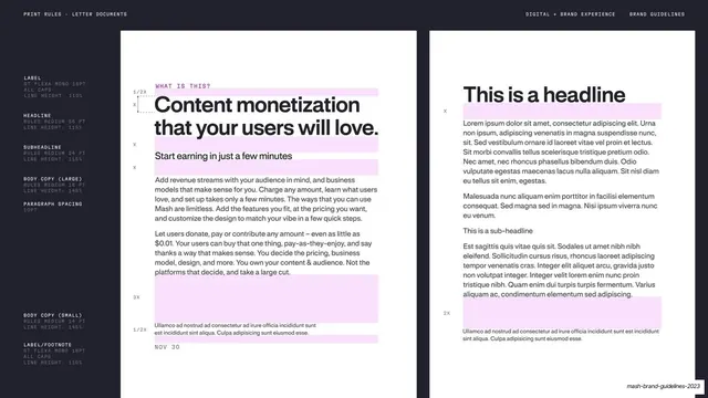 Letter document print rules, two layouts, dark-mode, light-mode, dark