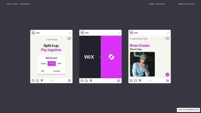 Mash Instagram story templates, three-up, dark-mode, minimal, dark