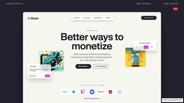 Mash website homepage mockup