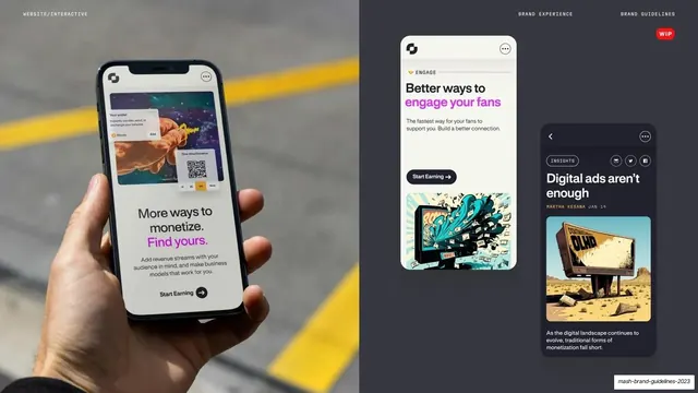 Mash mobile and responsive screens, dark-mode, minimal, dark