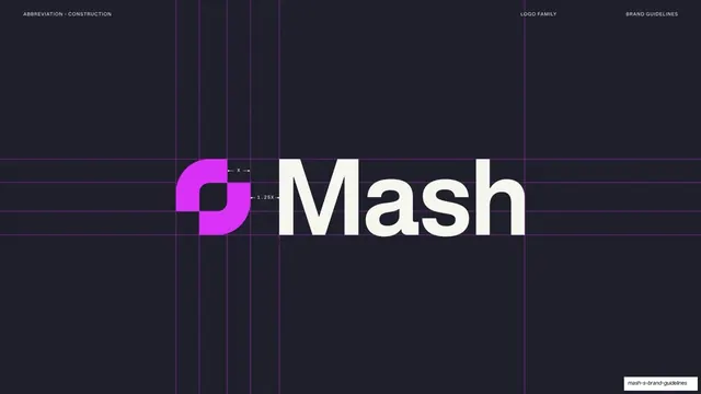 Mash logomark construction and proportions, dark-mode, technical, dark