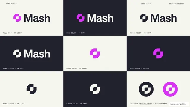 Mash logo variants 3x3 grid
