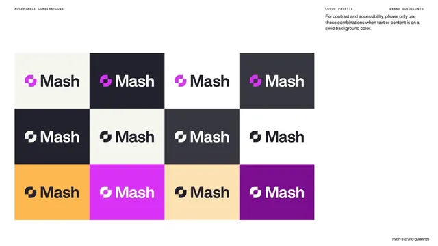 Mash logo lockups on brand backgrounds