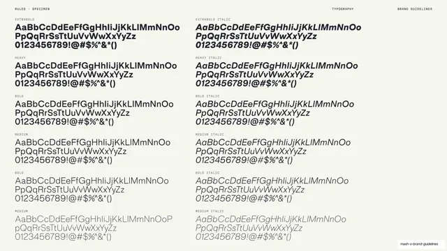 Mash Rules weights and italics specimen