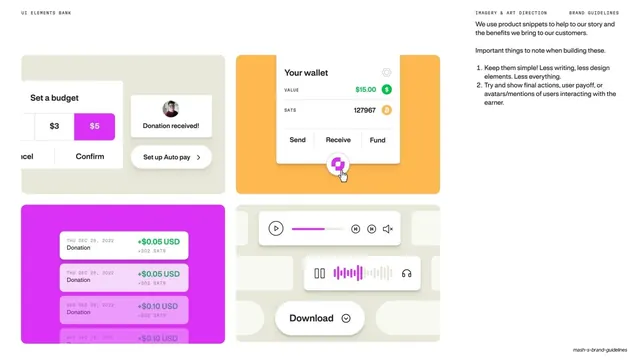 Mash UI elements bank wallet snippets