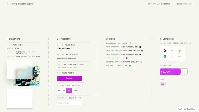 Mash UI building blocks four-column spec