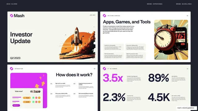 Mash pitch-deck slide templates, editorial, minimal, light