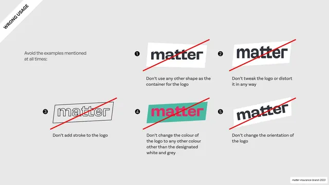 Logo misuse grid with red strike-throughs