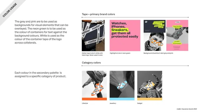 Color usage and category color-coding, editorial, minimal, vibrant