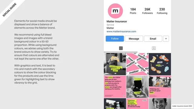 Matter social grid guideline, editorial, photographic, vibrant