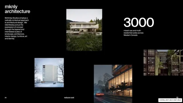 mknly architecture intro and project grid, dark-mode, editorial, dark