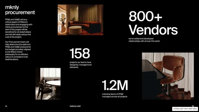 mknly procurement intro and stat grid, dark-mode, editorial, dark