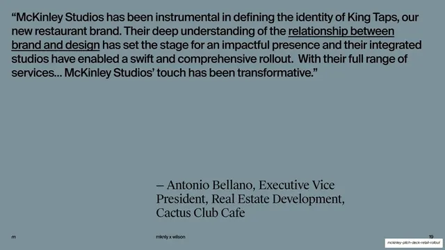 Cactus Club Cafe testimonial slide, editorial, minimal, muted