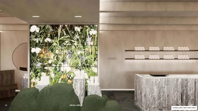 Rocky retail interior render, photographic, organic, light