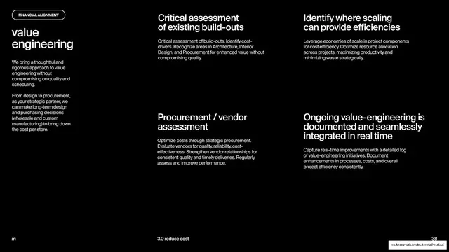 Value engineering four-point breakdown, dark-mode, minimal, dark