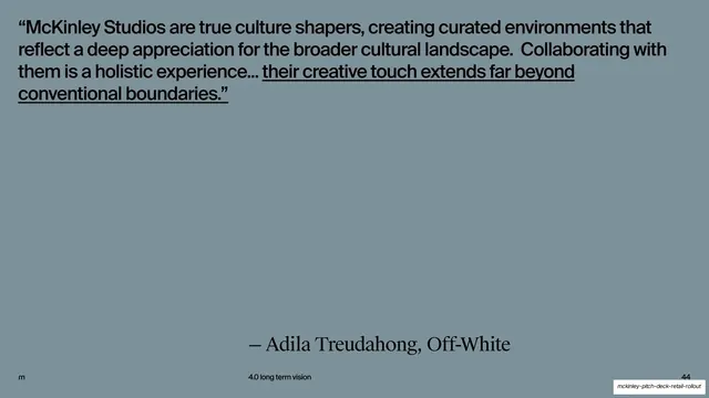 Off-White testimonial slide, editorial, minimal, muted