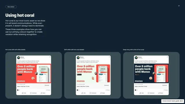 Using hot coral combinations, dark-mode, minimal, dark