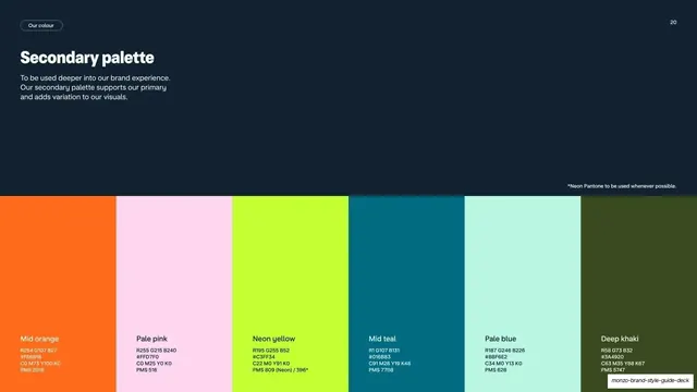 Monzo secondary palette swatches