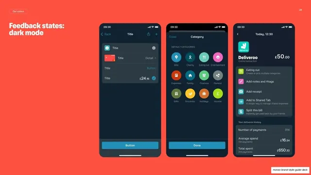 Monzo feedback states dark mode