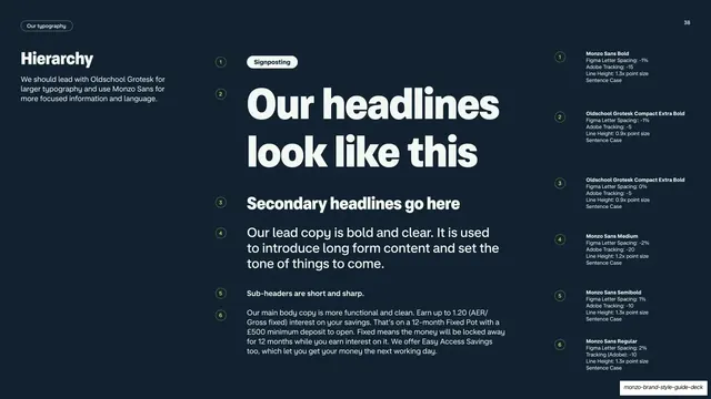 Type hierarchy specimen ladder, dark-mode, minimal, dark