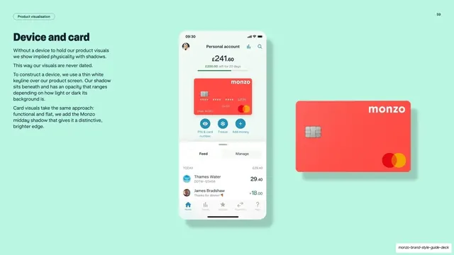 Monzo device and card visualisation, minimal, editorial, light