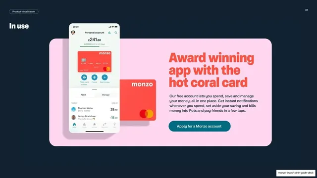 Monzo product visualisation in use