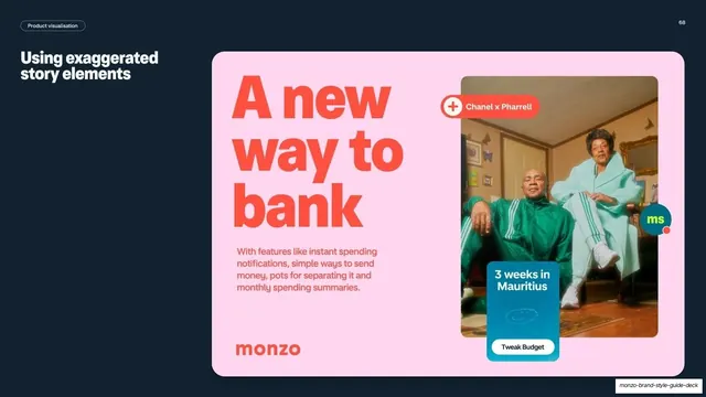 Monzo using exaggerated story elements pink