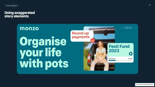Monzo using exaggerated story elements teal