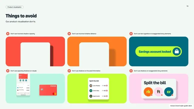 Monzo product visualisation things to avoid, minimal, editorial, light