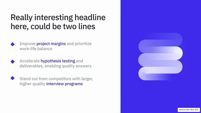 Benefits split slide with 3D mark (text left)