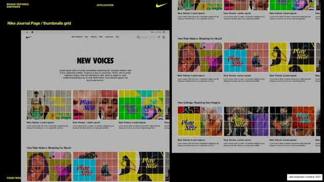 Nike Journal Page with thumbnails grid overlay