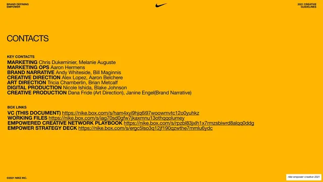 Contacts and Box links page