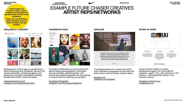 Example Future Chaser Creatives - Artist Reps/Networks, minimal, editorial, light