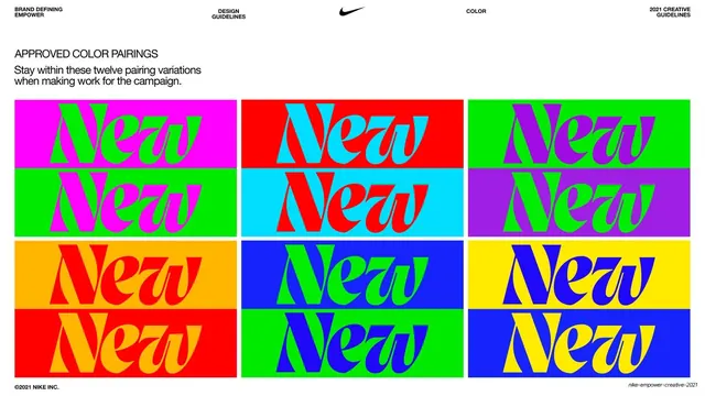Nike Empower approved color pairings grid