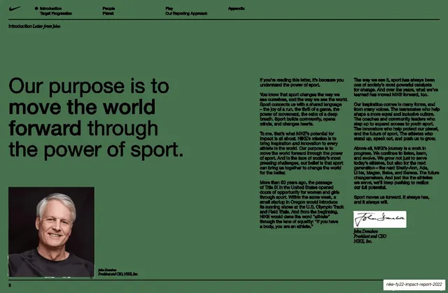 CEO letter, purpose pull-quote spread