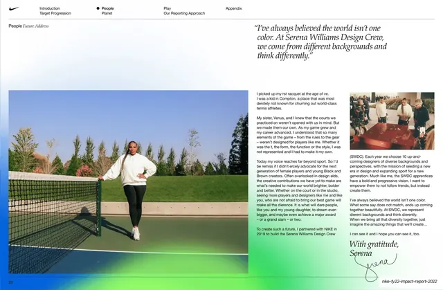 Serena Williams pull-quote and letter spread