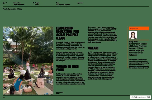 Leadership Education for Asian Pacifics text spread with profile, editorial, photographic, earthy