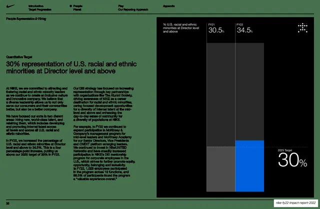 30% U.S. minority Director representation target with bar chart