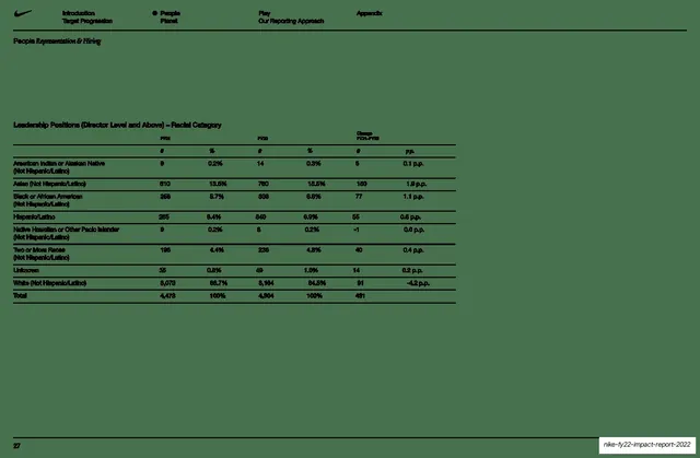 Leadership positions by racial category data table
