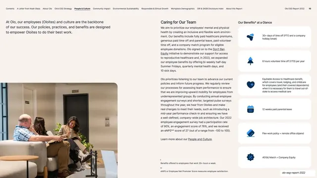 Caring for Our Team benefits, editorial, corporate-clean, light
