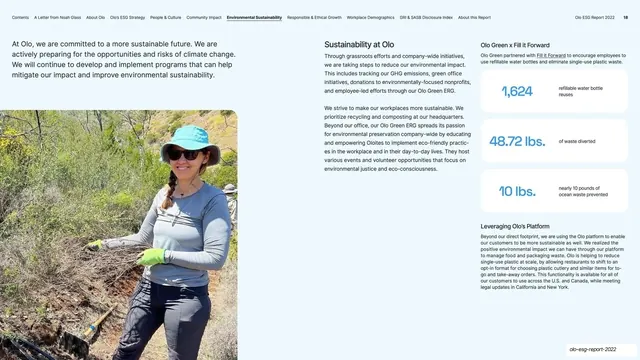 Sustainability at Olo, editorial, corporate-clean, light