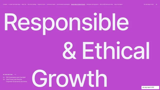 Responsible & Ethical Growth section divider, minimal, editorial, vibrant