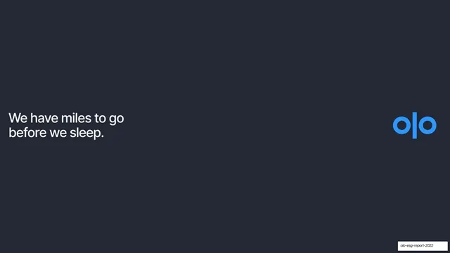Olo ESG closing statement slide, dark-mode, minimal, dark