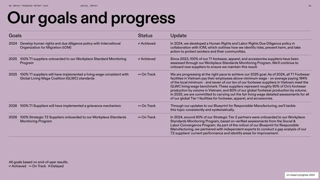 Social Impact goals and progress table (lavender)
