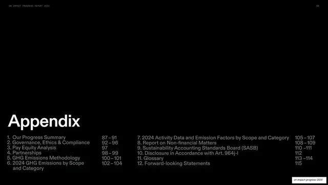 Appendix divider with table of contents, editorial, swiss, dark