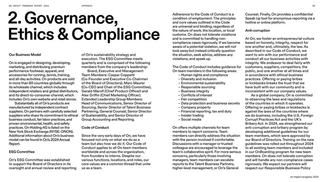 Governance section opener with multi-column appendix text